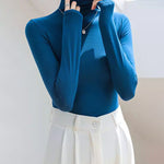 Half High Neck Long Sleeve Thread Slim-fit T-shirt