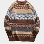 Vintage Striped Printed Soft Knit Sweaters Casual Loose Round Neck Unisex Sweater