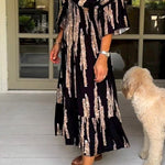 Retro 3/4 Sleeve Print Midi Dress