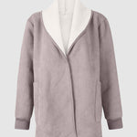 Fleece Long Sleeve Warm Teddy Coat Lapel Cardigan With Pocket