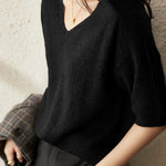 Urban Solid Color V-Neck Knitting Pullover