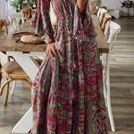 College Vacation Floral Patchwork V Neck A Line Dresses