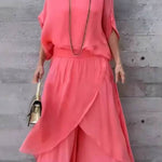 Top slit wide-leg pants chiffon casual suit