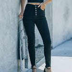 High-waist Solid Color Elastic Small Feet Pants Jeans