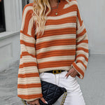 Striped Sweater Women Knitted Crew Neck Pullover Sweater