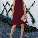 Sleeveless Loose Plain Mini Dresses Mock Neck Layered Ruffled Loose Flowy Swing Short Tank Dress