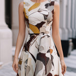 Abstract Floral Sleeveless Fit & Flare Midi Dress