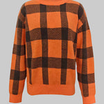 Long Sleeves Contrast Color Plaid Mock Neck Sweater Tops