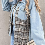 Plaid Patchwork Jackets Lapel Collar Spliced Button Down Pockets Overcoats