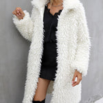 Open Front Fuzzy Coat Faux Fur Plush Lapel Warm Long Coat