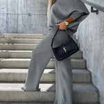 Solid Color Two Pieces Sets Off-shoulder Bat Sleeve Top Casual Wide Leg Pants Suit