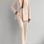 Casual Commuting Solid Color Blazer & High Waist Pants Set