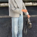 Minimalism and Structure Faux Wool Lapel Long Sleeve Loose Jacket