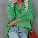 Solid Color V-neck Irregular Hooded Sweatershirt