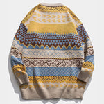 Vintage Striped Printed Soft Knit Sweaters Casual Loose Round Neck Unisex Sweater