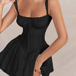 Lace Stitching Waist Pleated Slimming Sling Dress