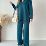 Women's Two Piece Sets Casual Loose Knitted Long Sleeve Sweater + Wide Leg Pants