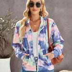 Tie-dye Hoodie Zip Up Casual Jacket Active Sweatshirt