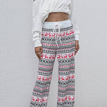 Stylish loose lace-up Christmas print pants