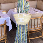 Bondi Beach Knit Colorful Wave Print Long Sleeve Vacation Maxi Dress