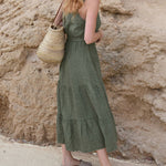Suspender Dress Casual Vacation Style Splicing Design Sleeveless Long Dress