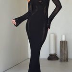Sexy backless lace-up slim-fit hollow long-sleeved dress
