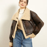 Loose Thick Lapel Velvet Imitation Leather Jacket Coat