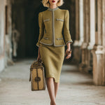 Exquisite Vintage Light Gold Tweed Jacket And Skirt Set