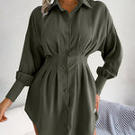 Nadorine Lantern Sleeve Waisted Asymmetric Shirt Dress for Women Casual Work Office Loose Fit 2026 | Under