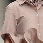 Loose Short Sleeves Ruffled Split-Joint Lapel Blouses