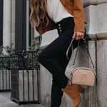 Zip Up Pocketed Faux Suede Moto Jacket