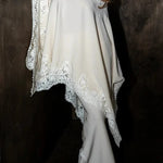 Like A Swan Lace Trim Off Shoulder Cape Top and Elastic Waist Draped Maxi Skirt Set