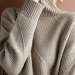Casual Loose Solid Color Striped High-Neck Long Sleeves Sweater Tops