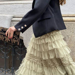 City Empress Tiered Elastic Waist Tulle Maxi Skirt