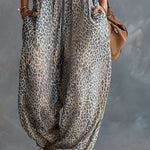 Stylish Urban Apricot-colored Leopard Print Hooded Chiffon Jumpsuit