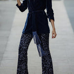 Diva Velvet Sequin High Rise Elastic Waist Flare Pants
