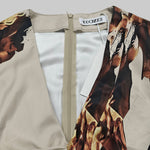 Long Sleeves Loose Floral Printed Pleated Split-Joint V-Neck Jumpsuits