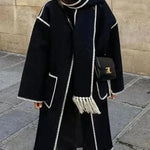 Women's Thickened Loose Woolen Longline Coat With Fringed Scarf
