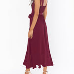 Tie-straps Ruffled Square Collar Sleeveless Slit Mid-length Dress