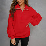 Nadorine Casual Long Sleeve Half Zip Pullover Sweaters