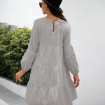 Long Puff Sleeve Shirt Dress Casual Crewneck Loose Fit Sundress Trendy Tiered Layer Summer Mini Dresses