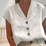 Vintage Cotton Linen Irregular V Neck Top Cotton Linen Shirt