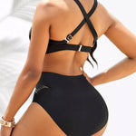 Push-Up Padded Bra Beach Bikini Set Front Criss Cross Knotted Backless Retro Print Swimwear