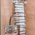 V Neck Loose Short Sleeve Long Dress
