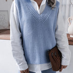 V-neck Knit Sweater Vest Loose Fit Casual Vintage Classic Sleeveless Crop Sweater Tops