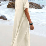 Solid Color Round Neck Short Sleeve Midi Dress Summer Holiday Casual Maxi Sundress