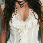 Boho Romantic Ivory Lace Ruffled Corset Sleeveless Blouse