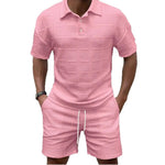 KZZ Men's Summer Solid-Color Stylish Casual Short-Sleeve Set