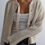 Solid Color Loose Long Sleeve Lace-up Knitted Cardigan