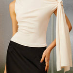 Slim Fit Asymmetrical Cold Shoulder Knotted Tank Top